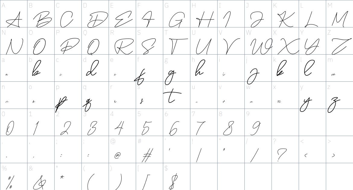 Jelmiroz Monoline font Character Map