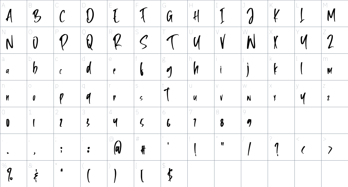 Bastille Members font Character Map