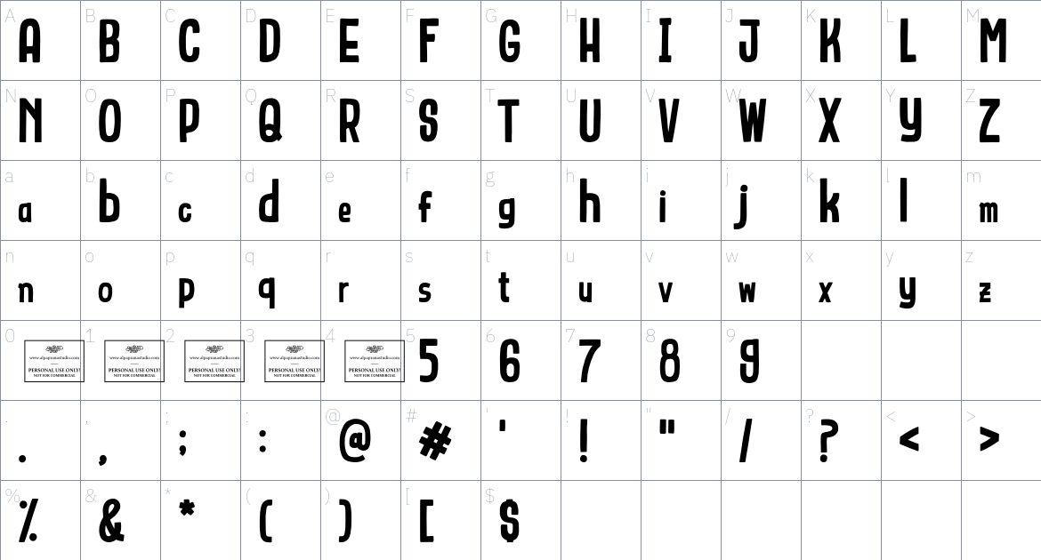 QuillQuirk font Character Map