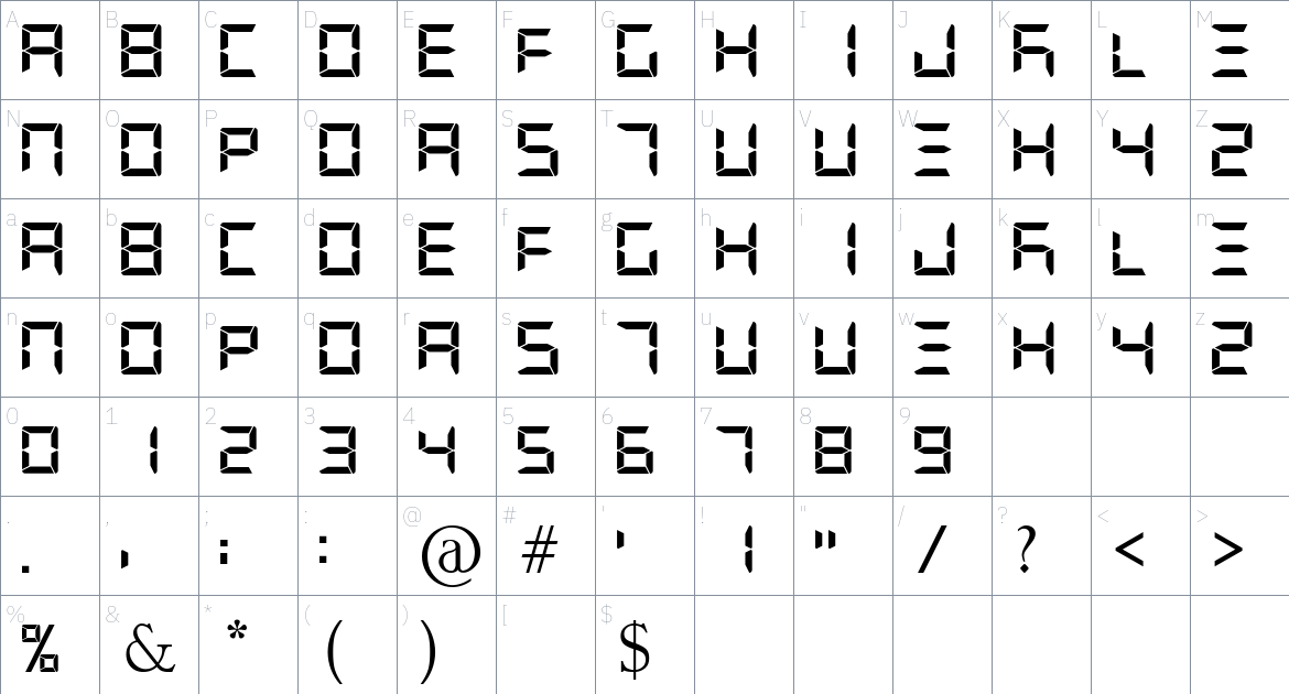 G7 Segment7 S5 font Character Map