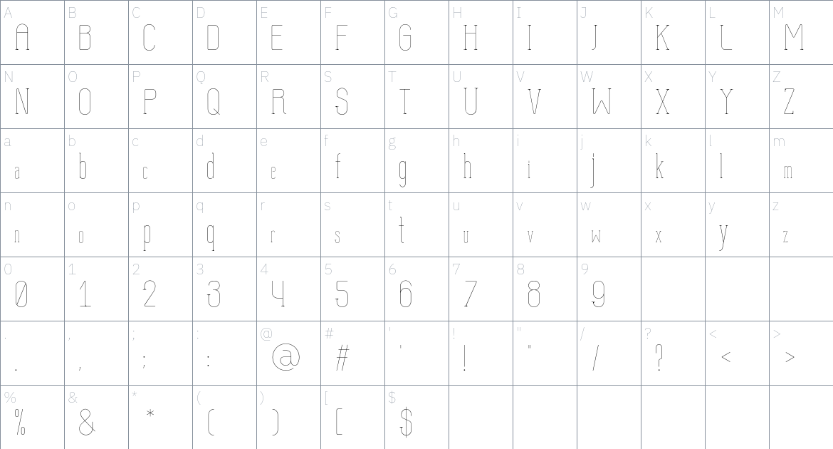 Pure Pin Font font Character Map