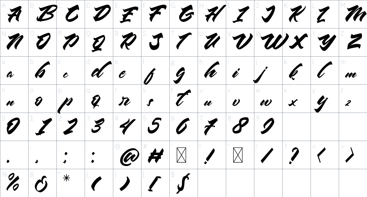 Chesnut Font font Character Map