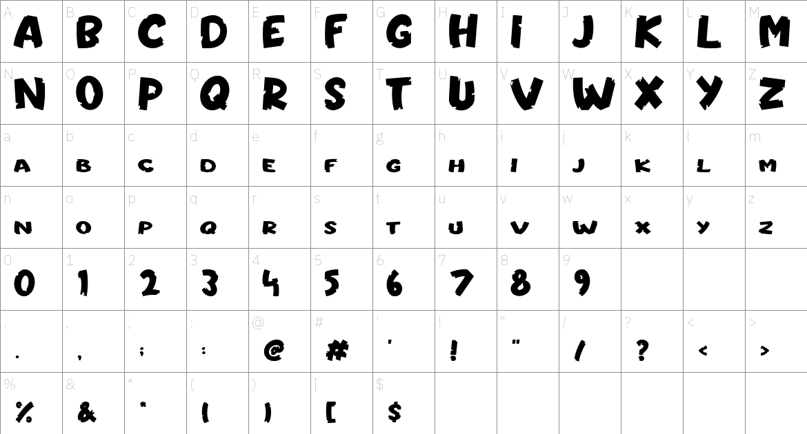 Asterix font Character Map