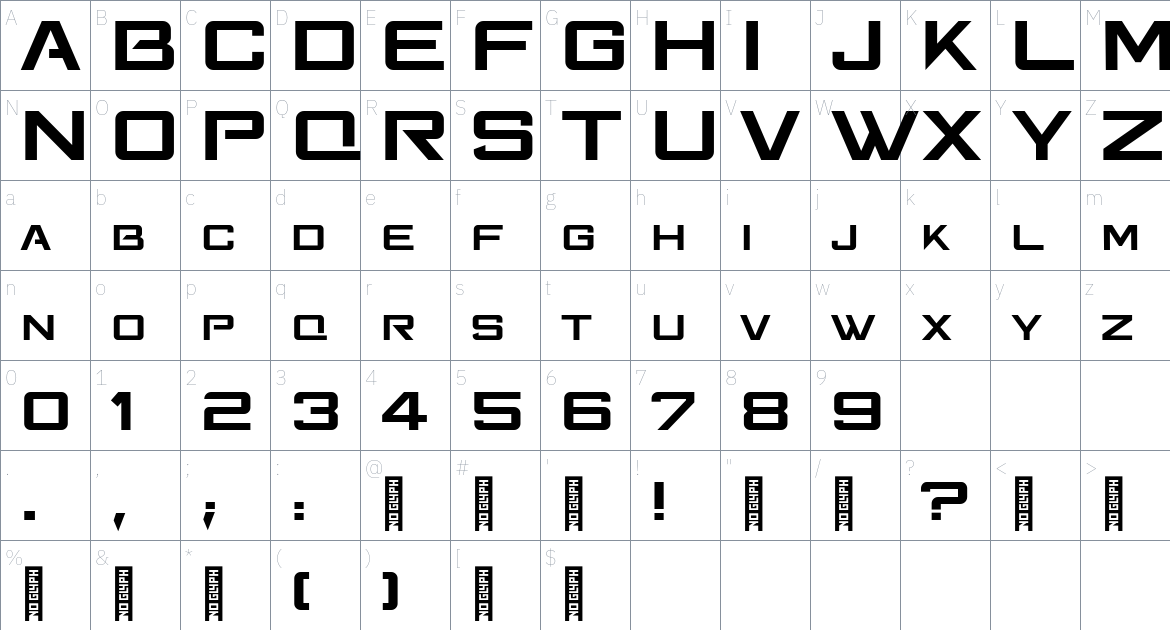 Toreks font Character Map