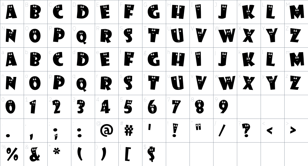 Kids Smile font Character Map