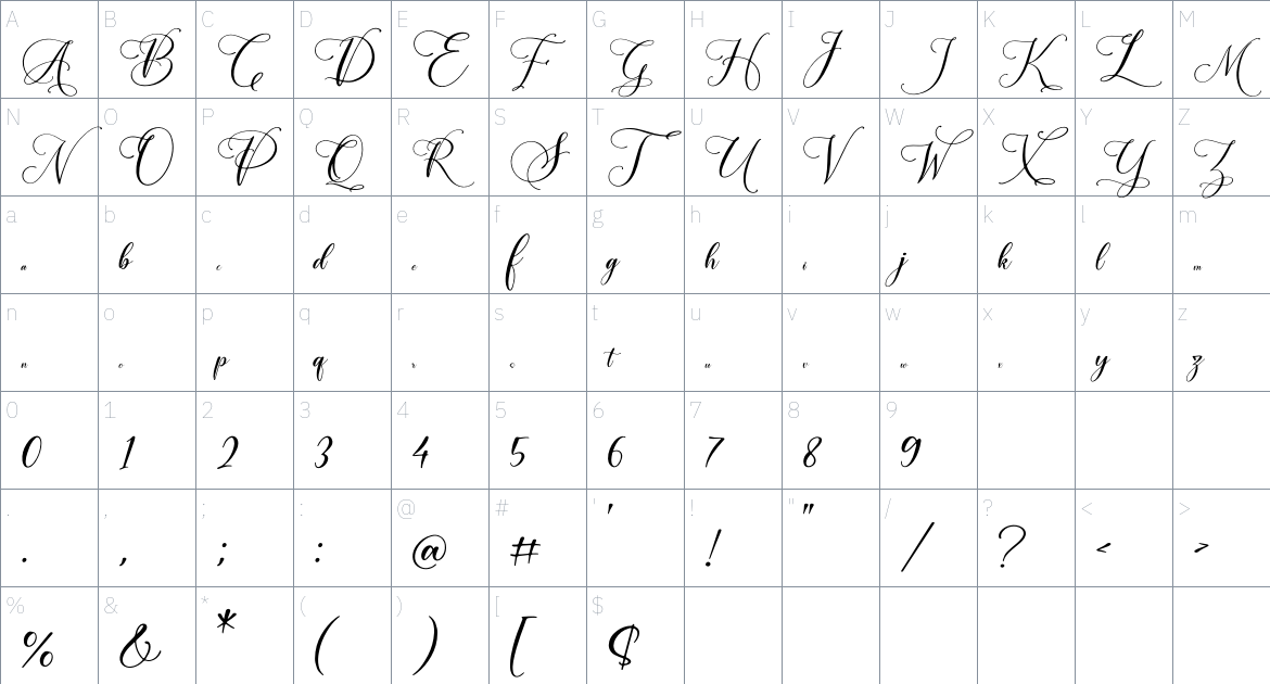 Adelyna font Character Map