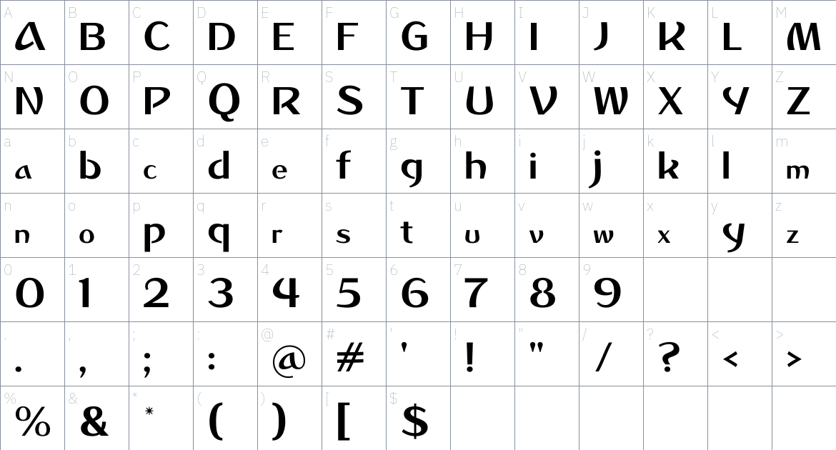 Dusha font Character Map