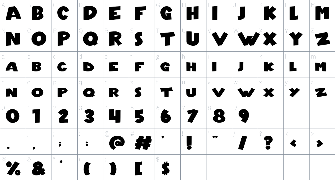 Araside font Character Map