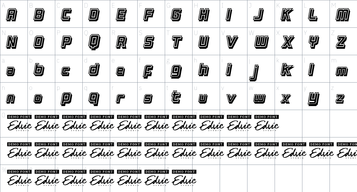 Strong Shade font Character Map