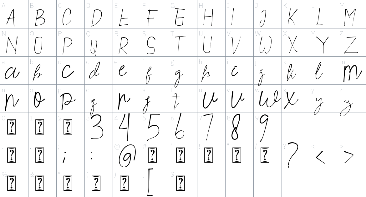 Arkite font Character Map