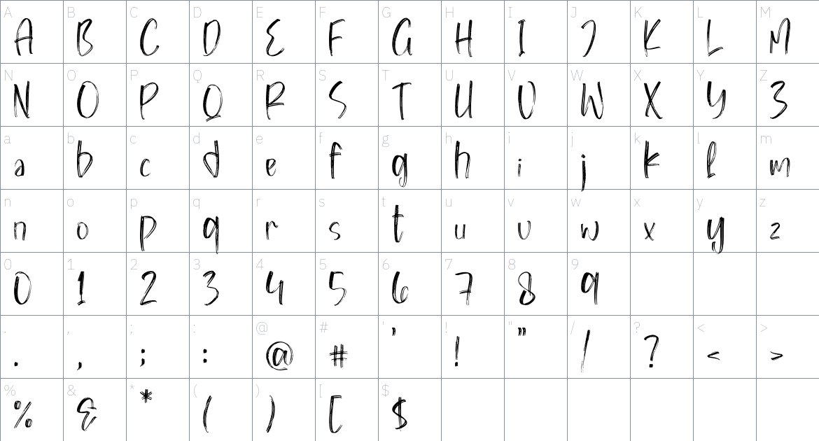 Westlyfe Tracker font Character Map