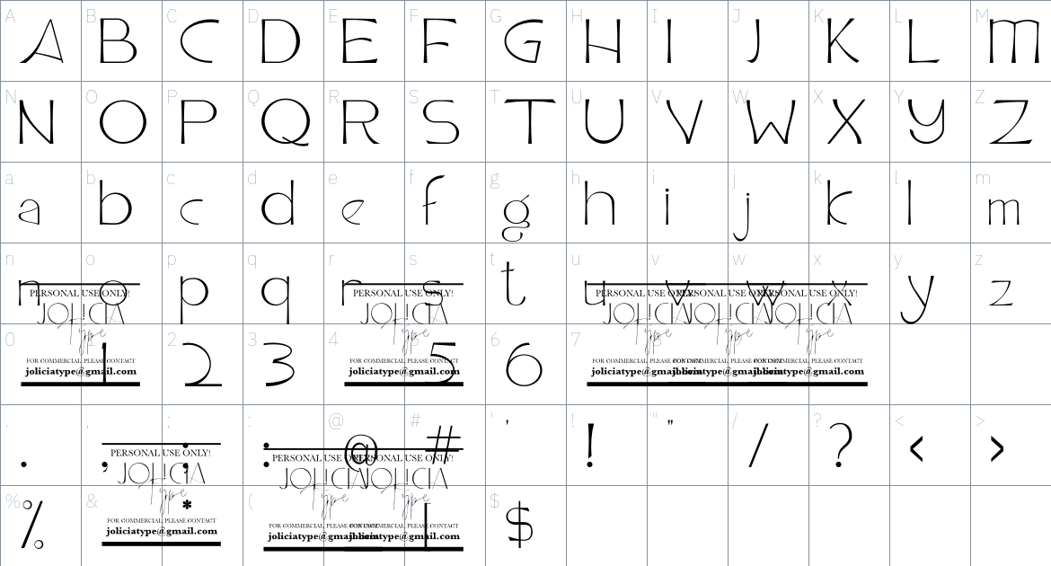 Algeron font Character Map