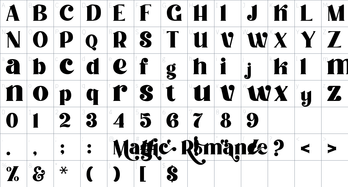 Magic Romance Font font Character Map