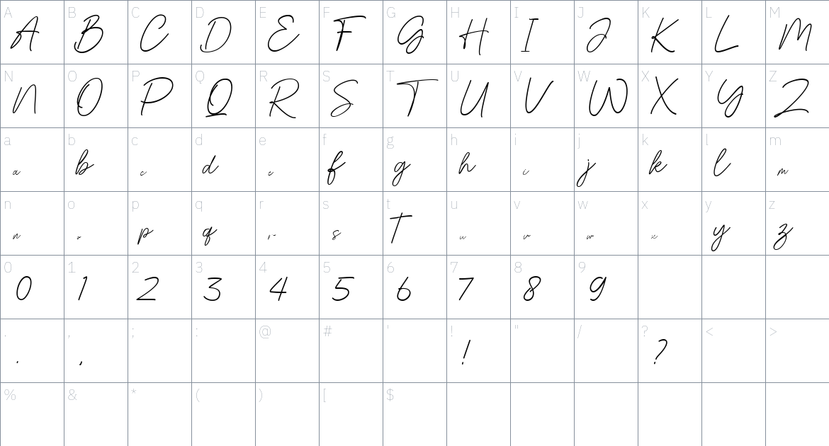 Jashel font Character Map