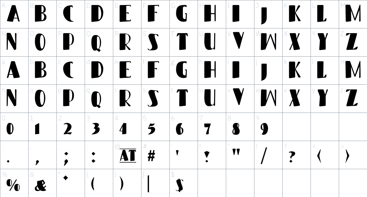 kuwadi font Character Map