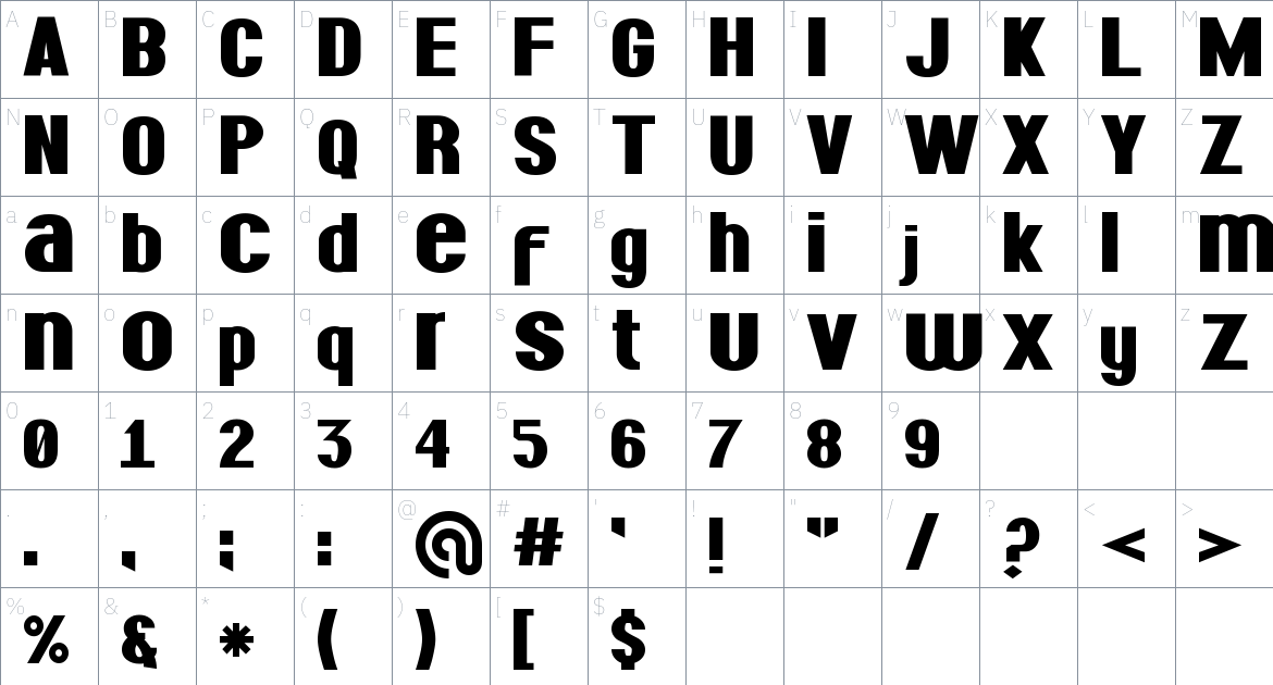 Grus font Character Map