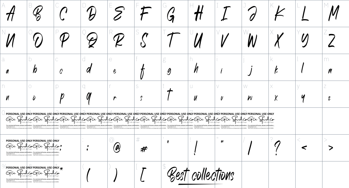 Best Collections font Character Map