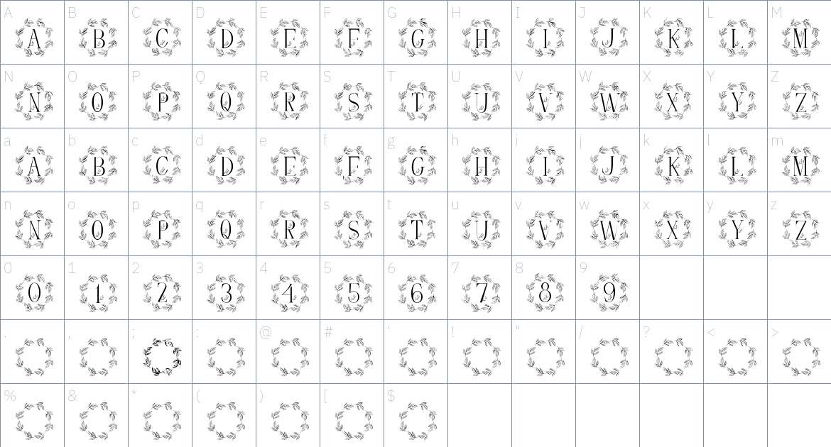 Monogram Leaves Wreath font Character Map