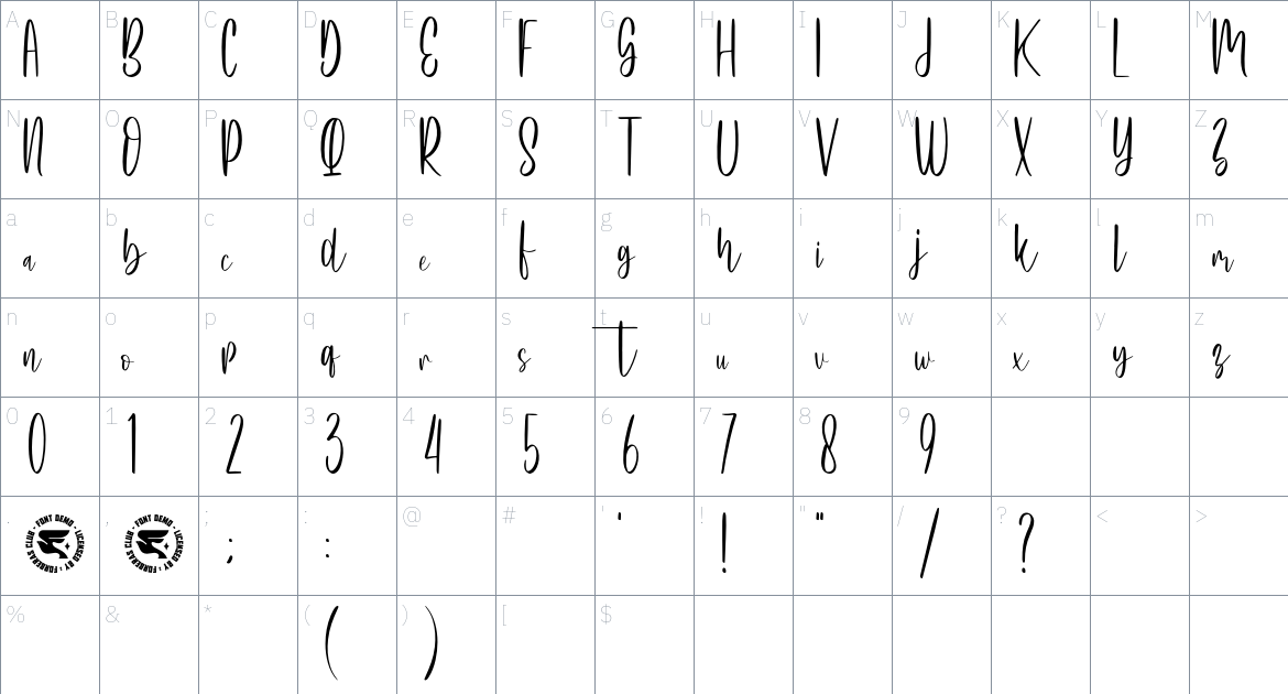 Bellataria Font font Character Map