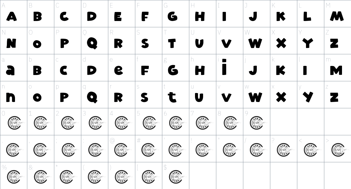 Holiday Again font Character Map