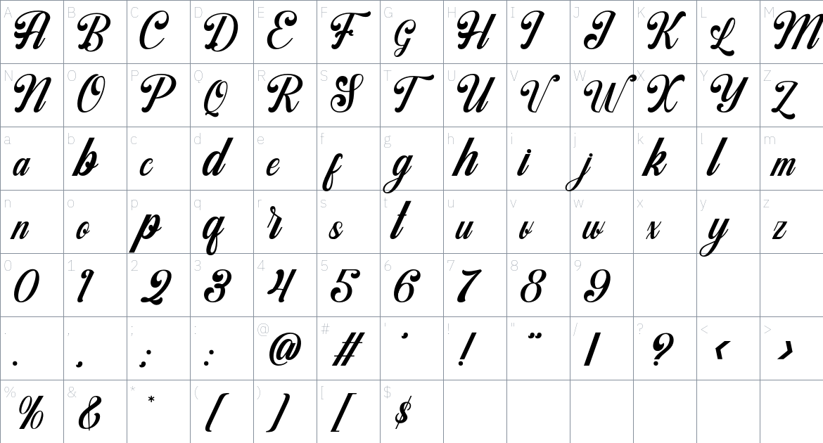 Monstay font Character Map