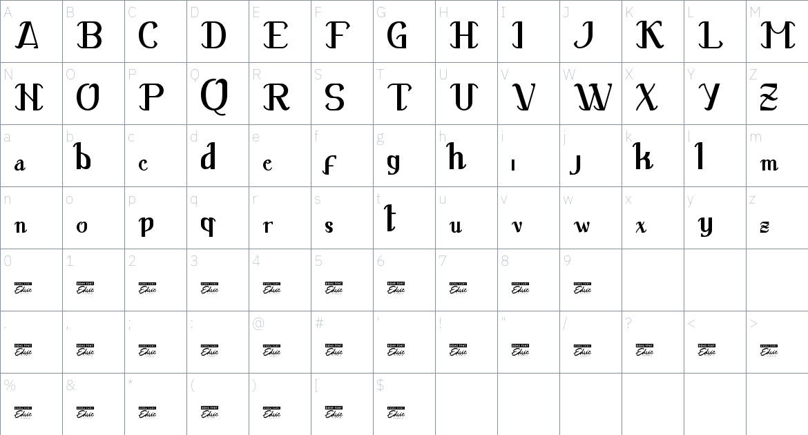 Drama Korea font Character Map