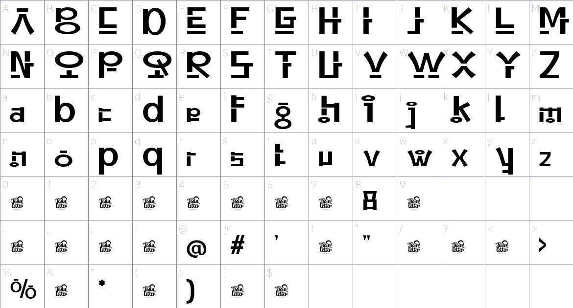 Utonaf font Character Map