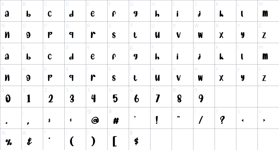 Summer Mission font Character Map