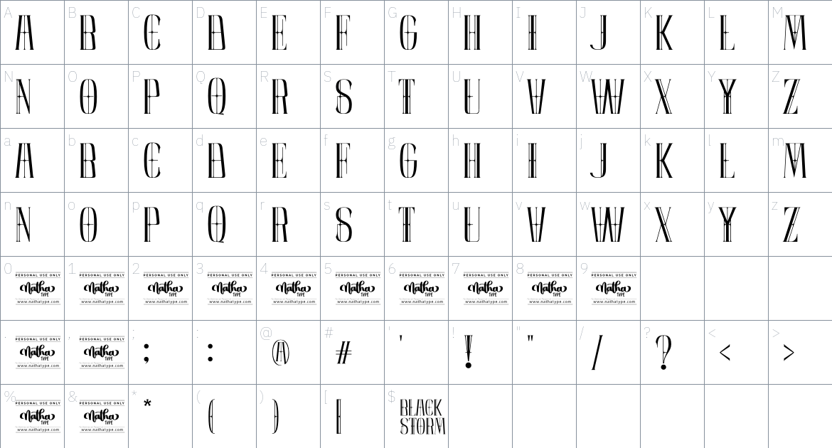 Black Storm Personal Use font Character Map