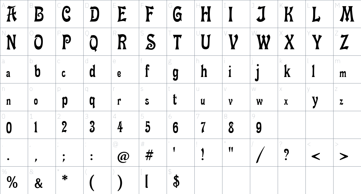 Fette Mikado Font font Character Map