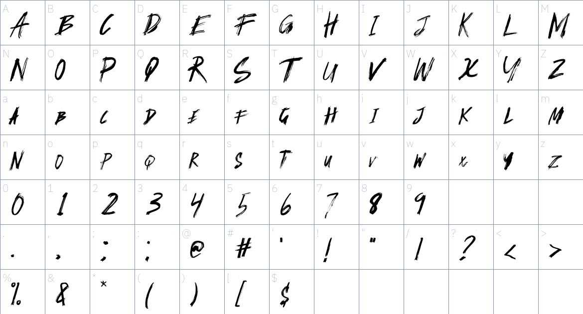 Reshine font Character Map