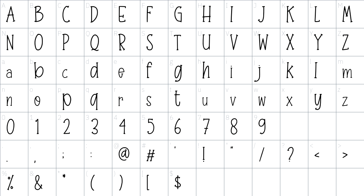 Stinky Notes font Character Map