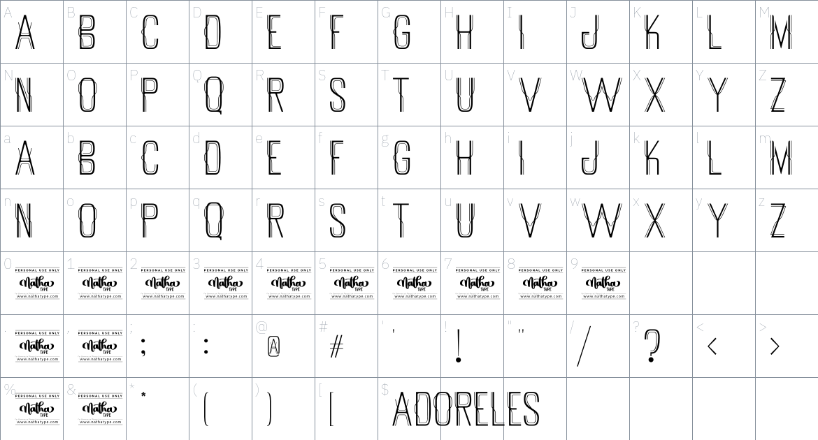 Adoreles Personal Use font Character Map