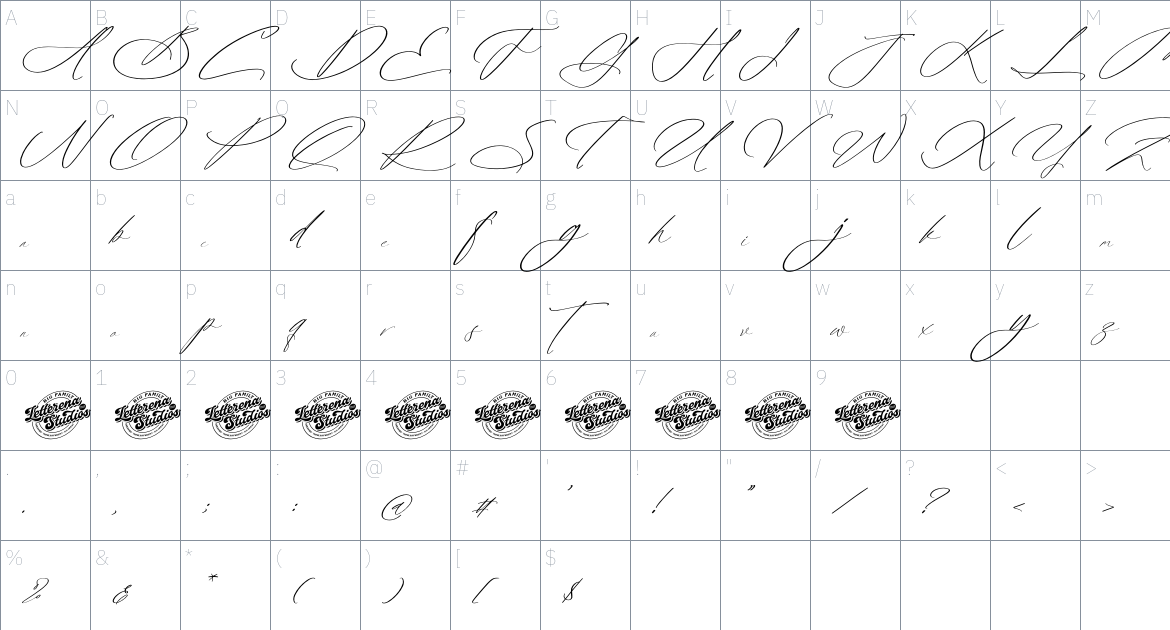 Platimye font Character Map