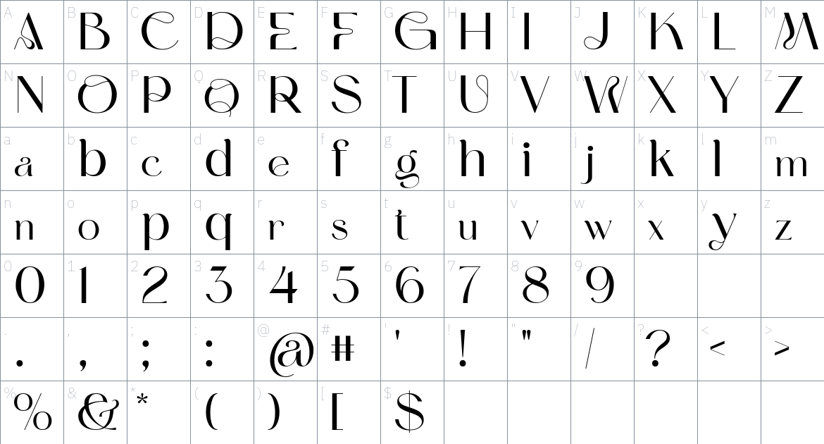 Mestika font Character Map