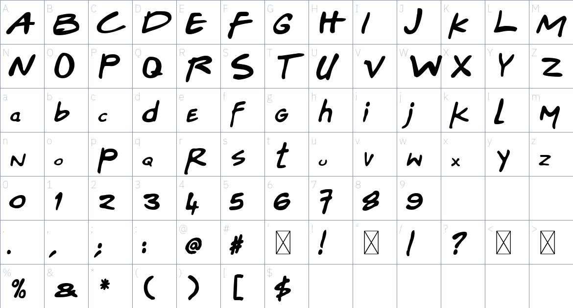 Friday Night font Character Map