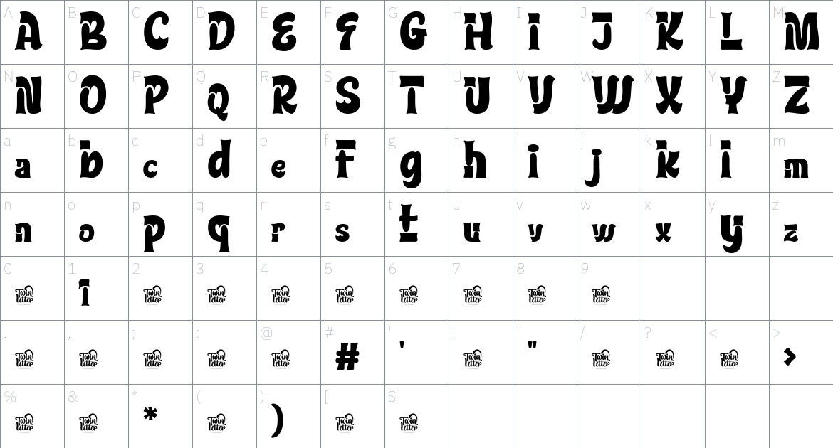 Klatcir font Character Map