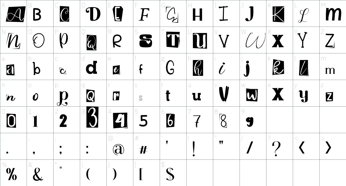 Riot Funky font Character Map