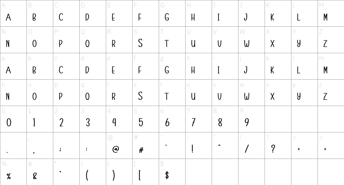 Our Spring font Character Map