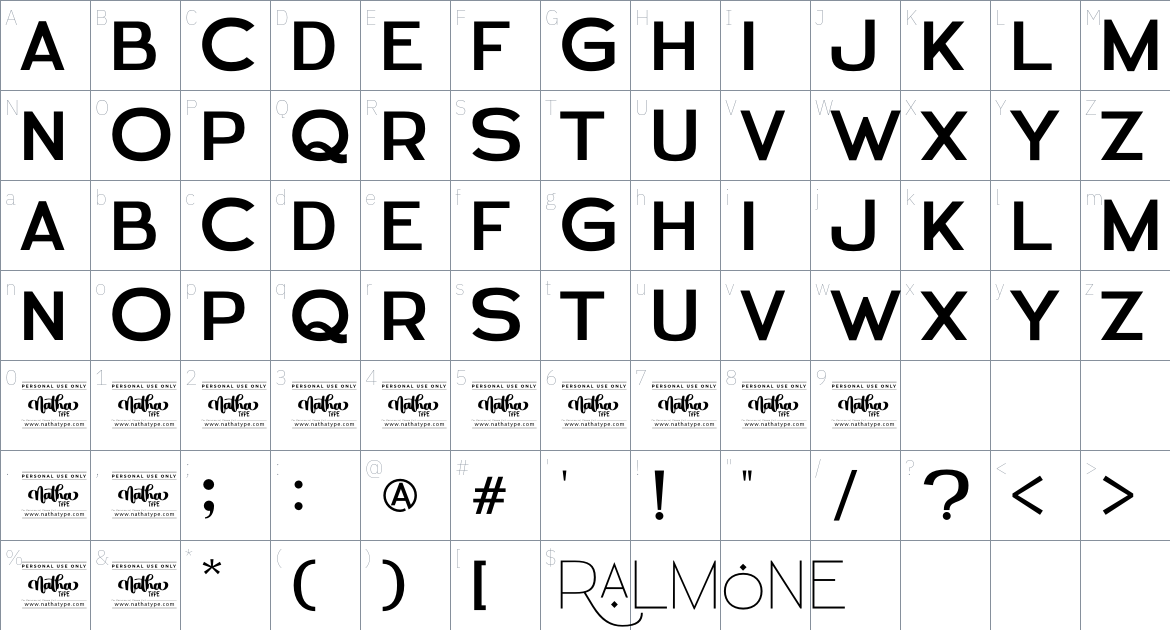 Ralmone font Character Map