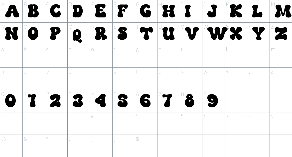 The Bouns font Character Map