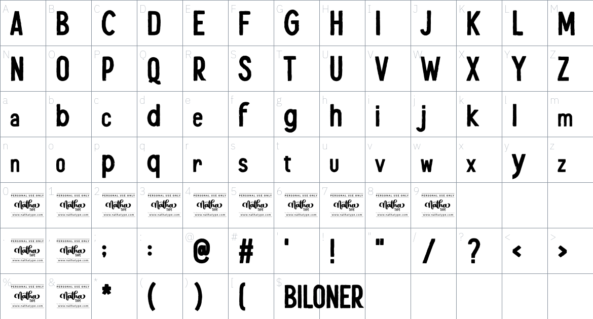 Biloner font Character Map