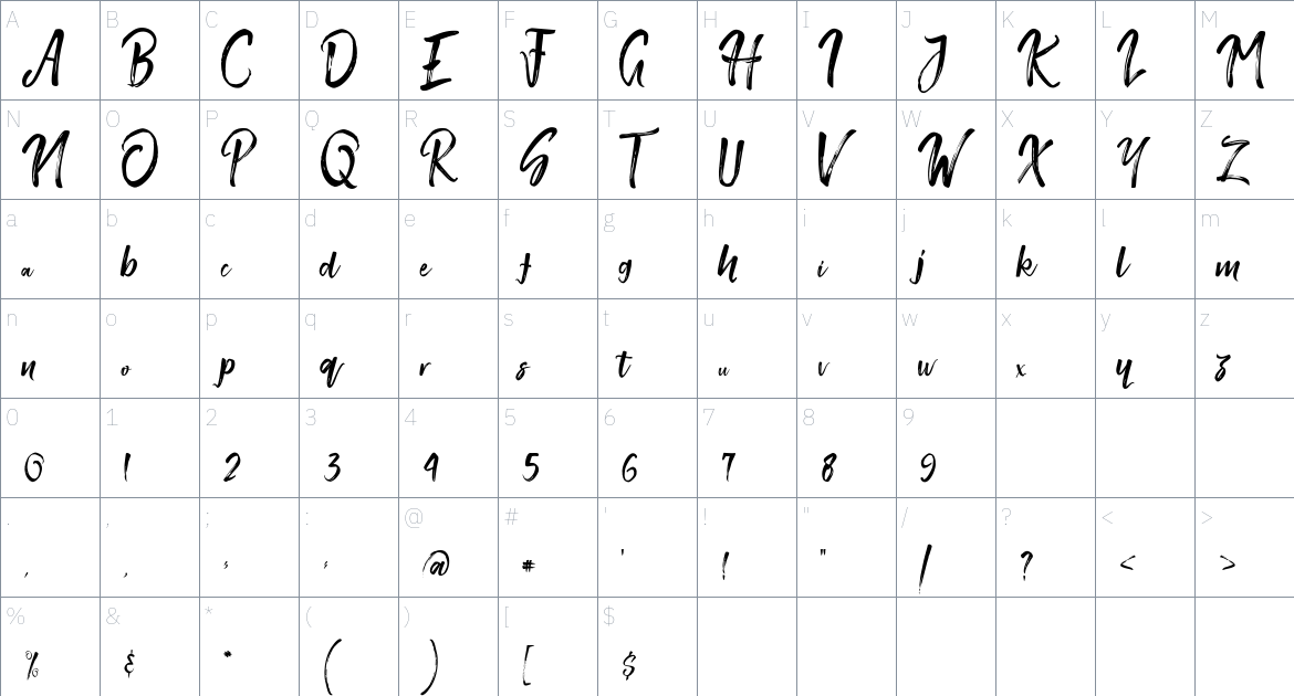 Smithen Script font Character Map