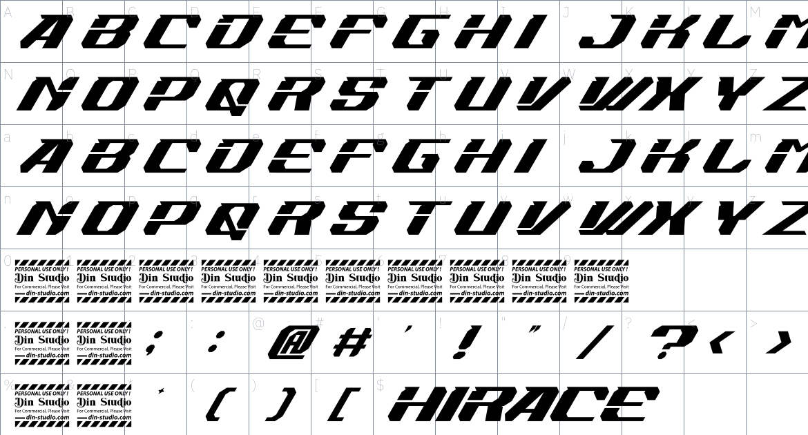 Hirace font Character Map