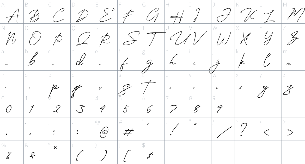 QuentineAntelope font Character Map