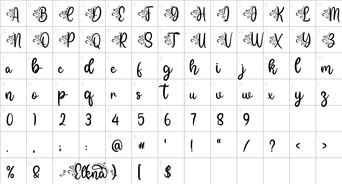 Elena Font font Character Map