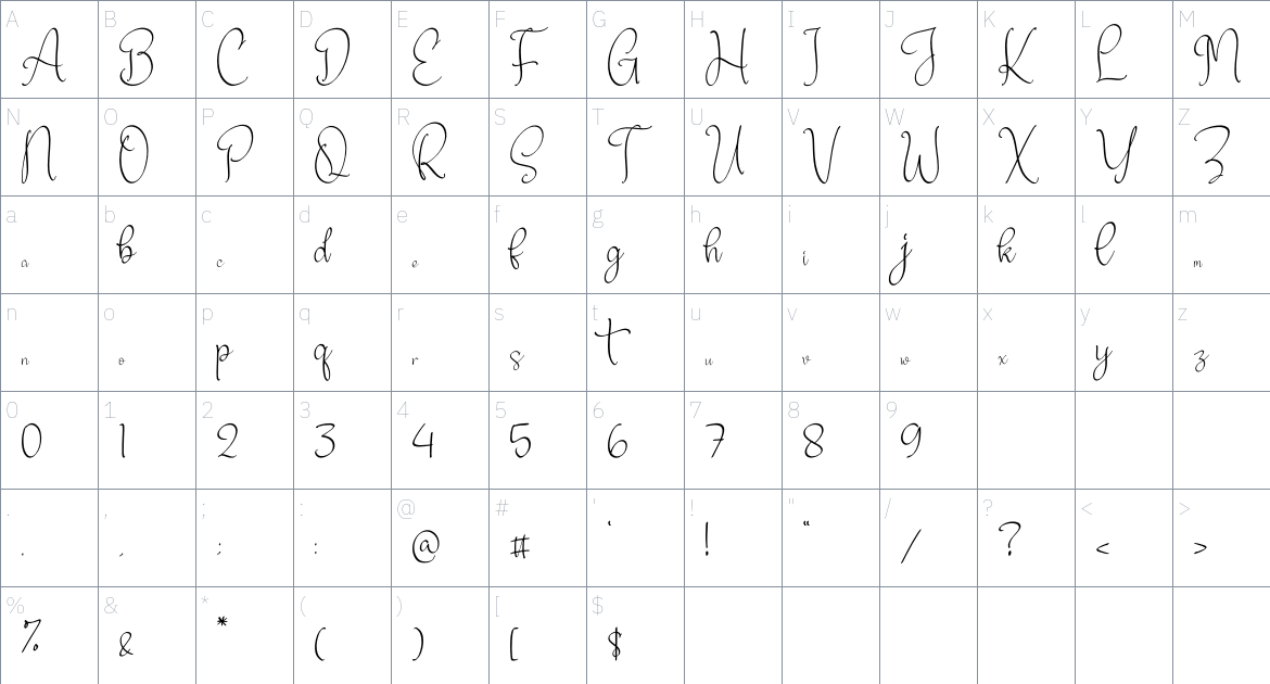 Atlenta Battleny font Character Map