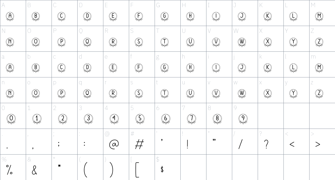 Flower font Character Map