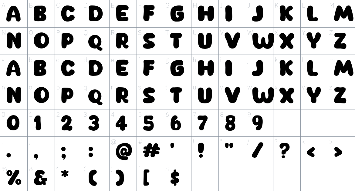 New Cheese font Character Map