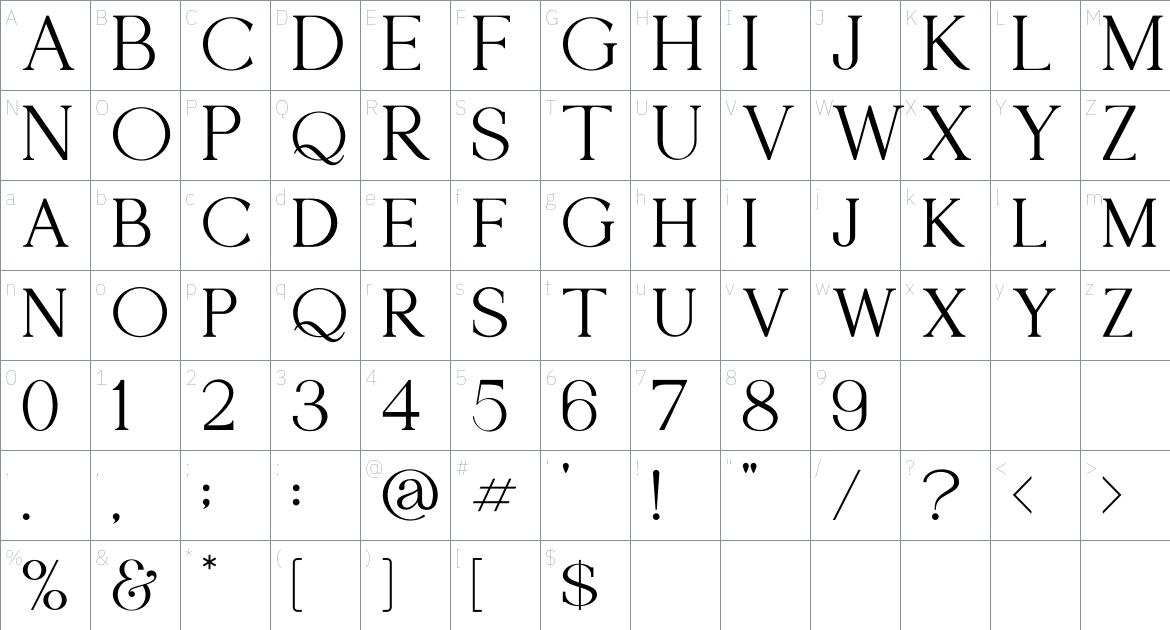 Morgan font Character Map